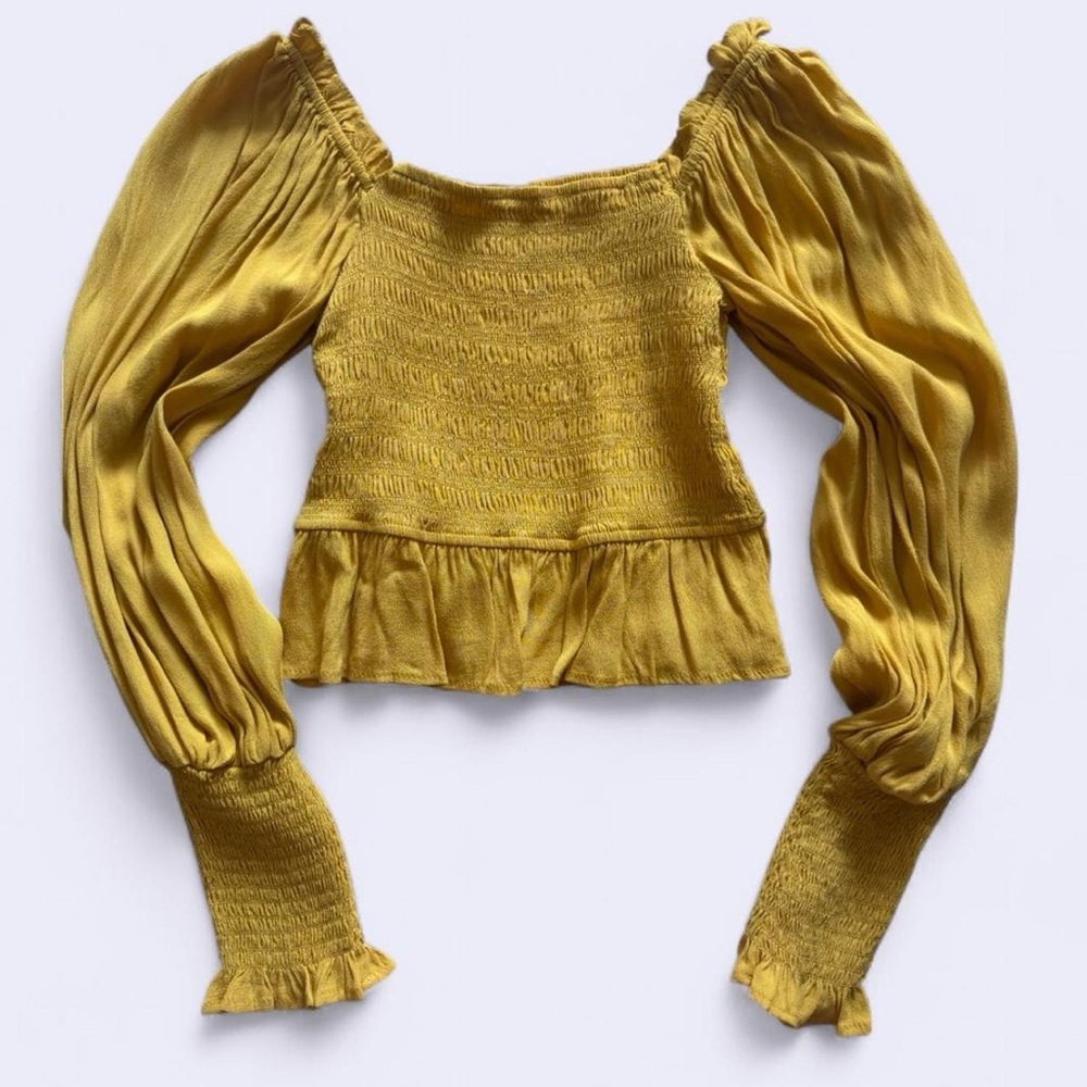 ONLY WORN ONCE! Aaron & Amber Women’s Yellow Blouse with Puffy Sleeves - Small